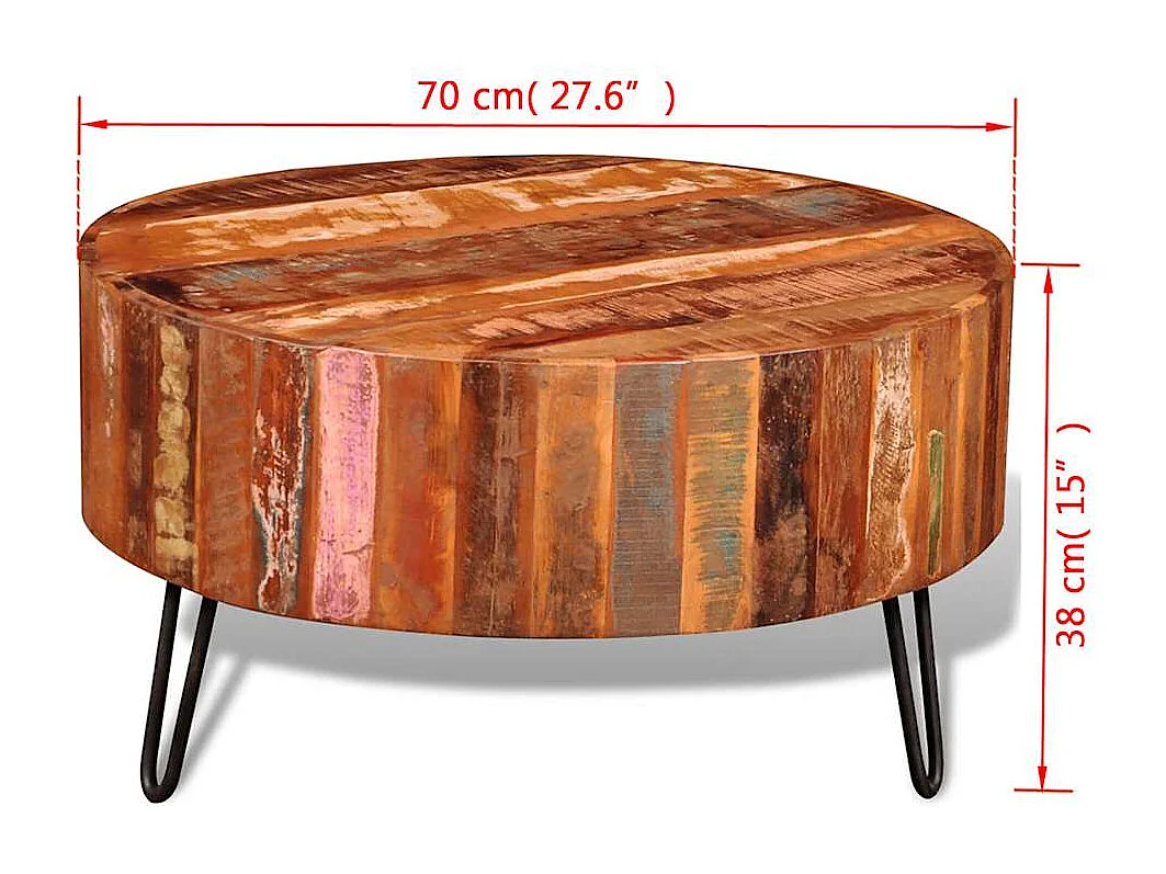 Table basse salon-ronde 70x38 cm Bois massif de récupération SHL24797
