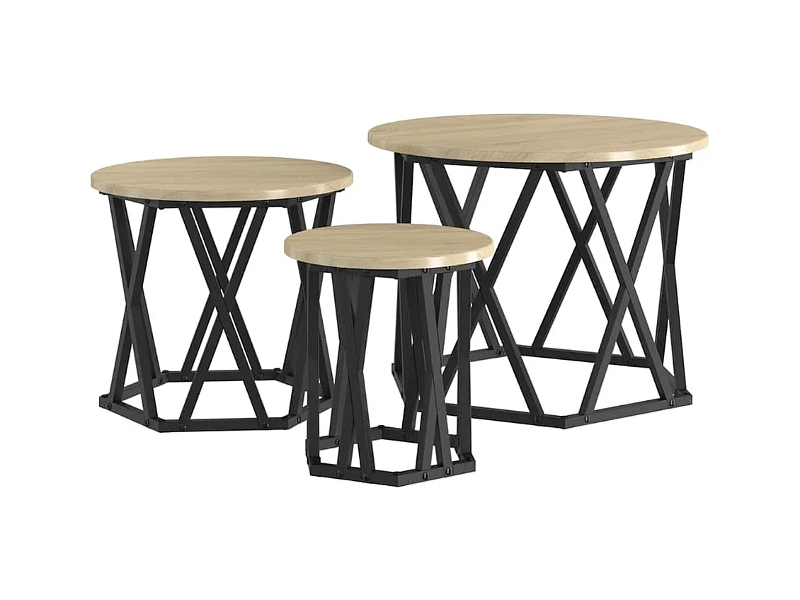 Tables d'appoint empilables 3 pièces Chêne Sonoma en bois aggloméré SHL51615