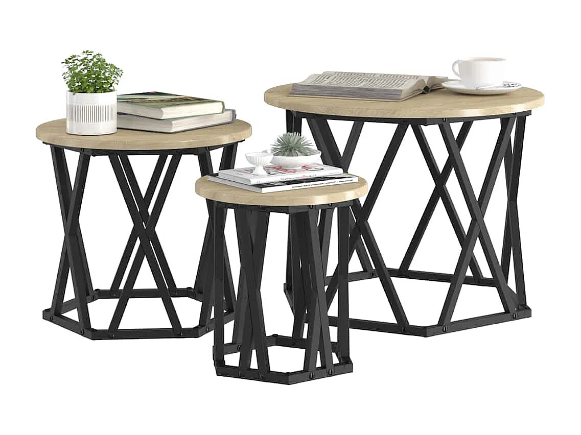 Tables d'appoint empilables 3 pièces Chêne Sonoma en bois aggloméré SHL51615