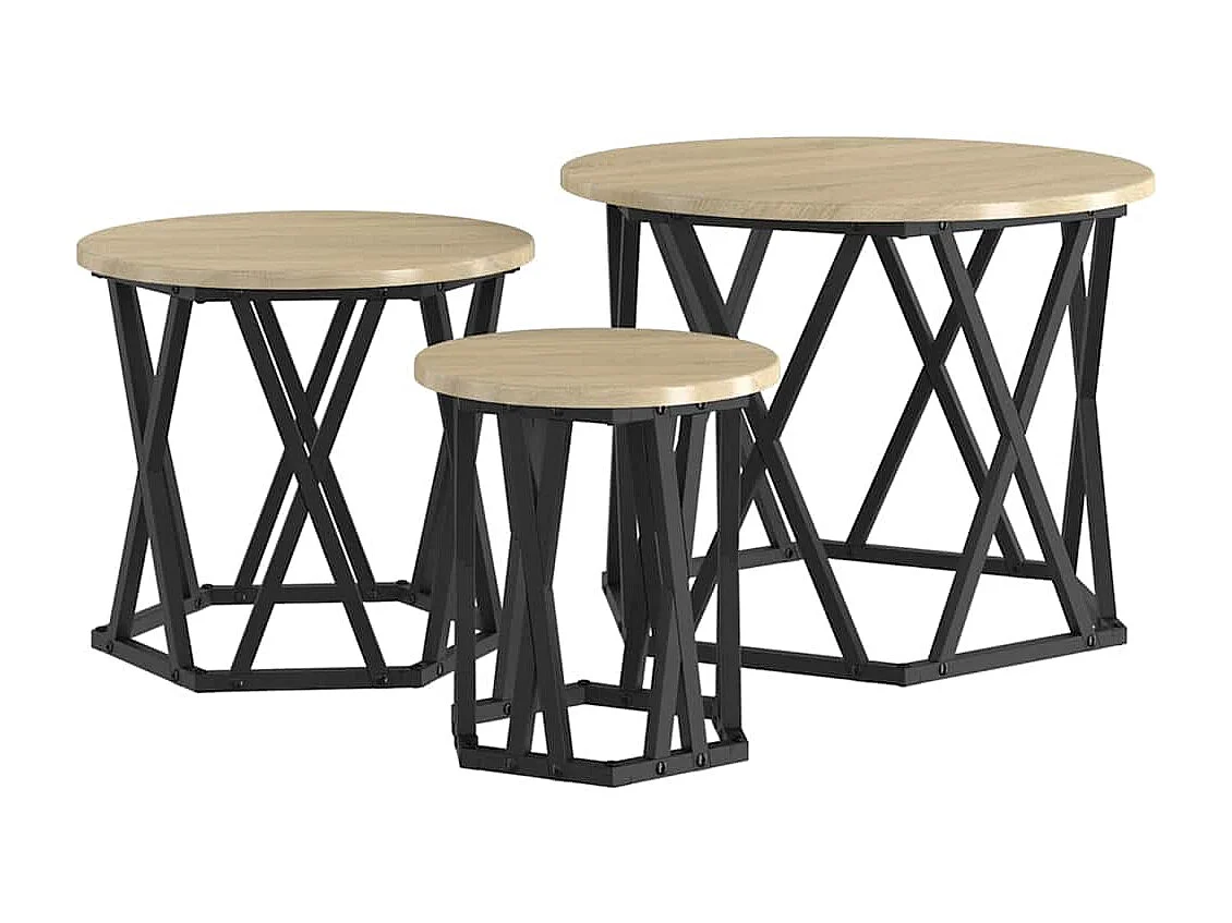 Tables d'appoint empilables 3 pièces Chêne Sonoma en bois aggloméré SHL51615
