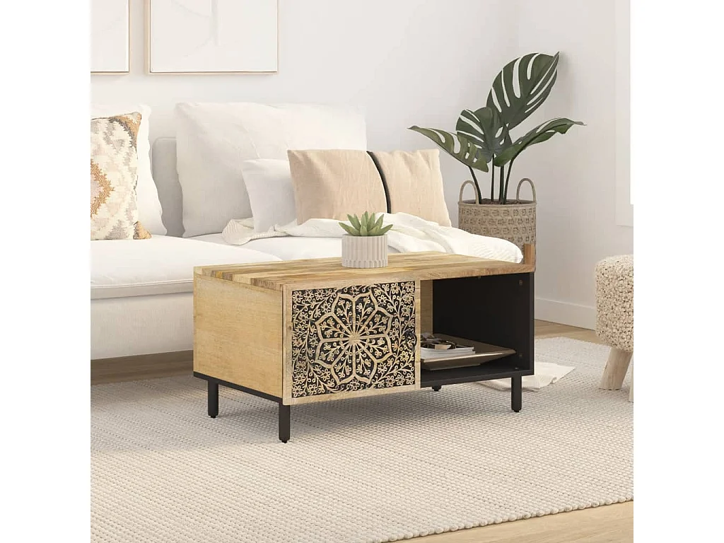 Mesa de centro-Mesa auxiliar de madera maciza de mango 80x50x40 cm SHL289456