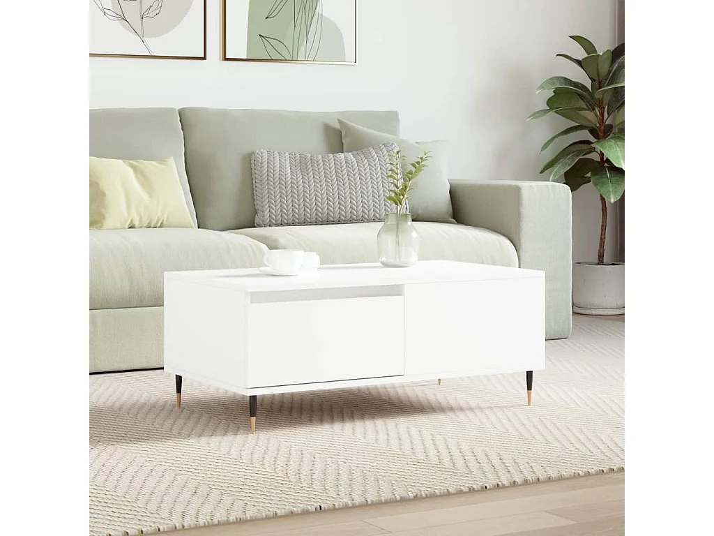 Couchtisch-Wohnzimmertisch-Beistelltische Weiß 90x50x36,5 cm Holzwerkstoff SHL88528