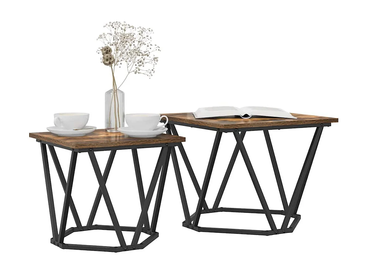 Ensemble de 2 tables d'appoint en chêne fumé en bois stratifié SHL28855