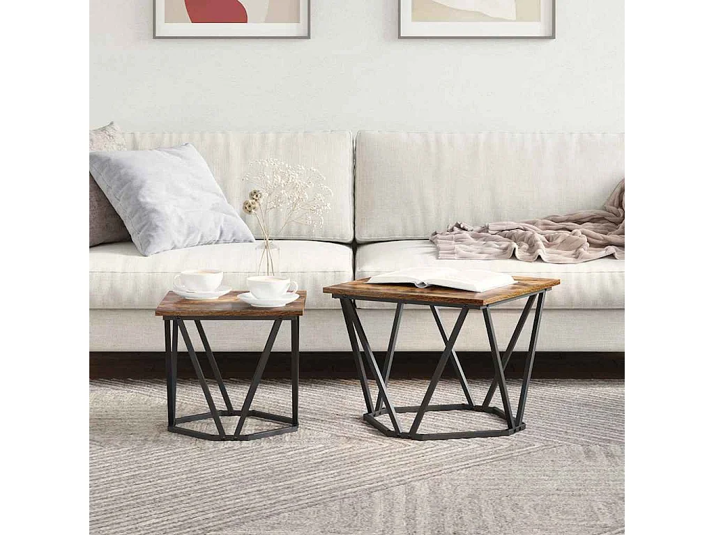 Ensemble de 2 tables d'appoint en chêne fumé en bois stratifié SHL28855