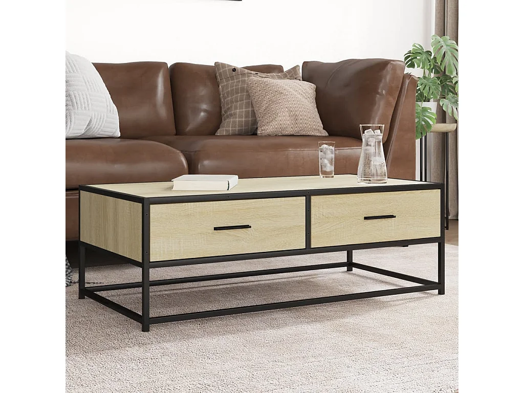 Couchtisch-Wohnzimmertisch-Beistelltische Sonoma-Eiche 100x50x35 cm Holzwerkstoff und Metall SHL28329