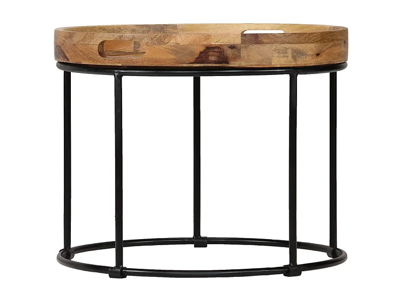 Mesa de centro | Mesa de apoio madeira de mangueira maciça e aço 50x40 cm