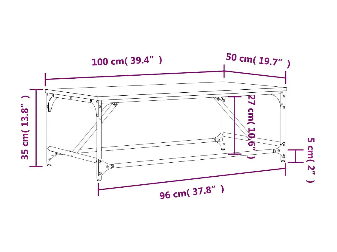 Mesa de centro-Mesa auxiliar con 2 alturas acero y madera mango 100x55x38 cm SHL3220