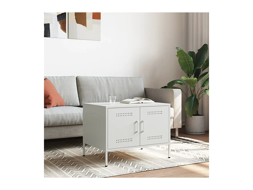 Table basse salon-Table d'appoint blanc 68x50x50,5 cm acier SHL7458