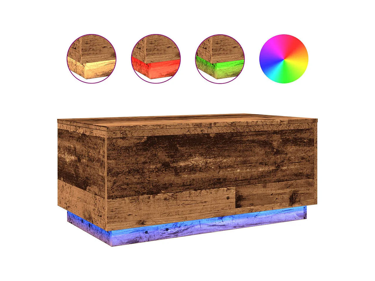 Mesa de centro | Mesa de apoio com luzes LED 90x50x40 cm madeira velha