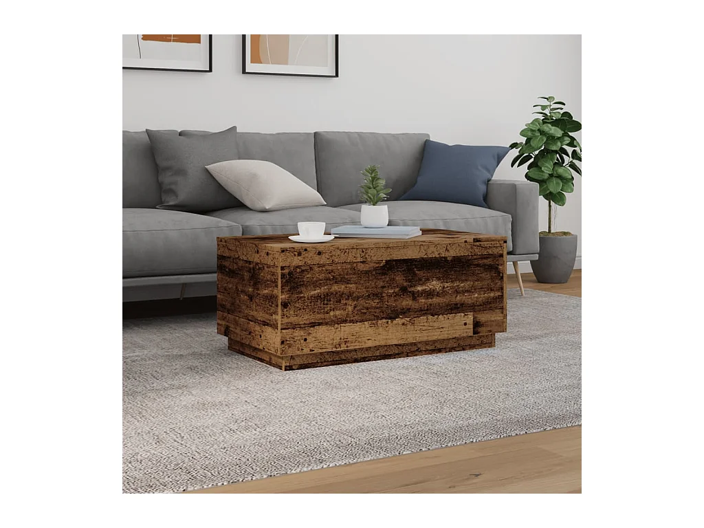 Mesa de centro | Mesa de apoio com luzes LED 90x50x40 cm madeira velha