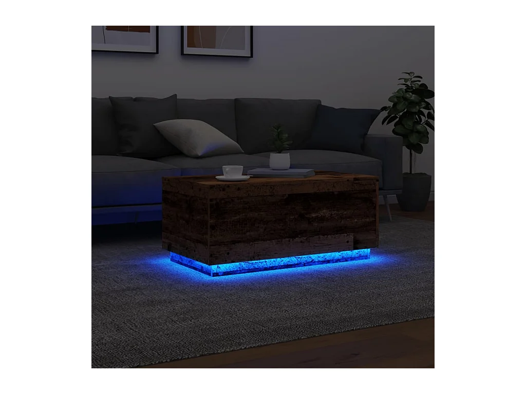 Mesa de centro | Mesa de apoio com luzes LED 90x50x40 cm madeira velha