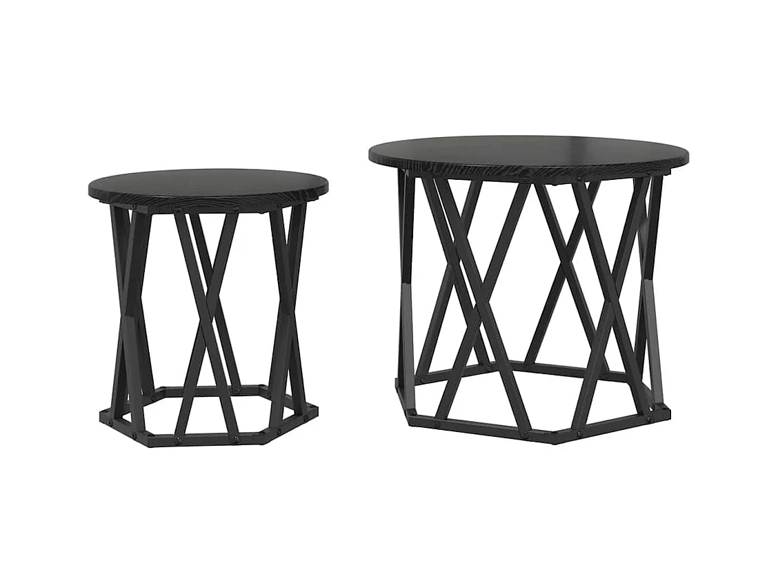 Tables d'appoint empilables 2 pcs Noir Chêne en bois SHL54029
