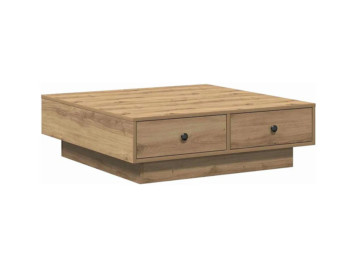Table basse salon-Table d'appoint Chêne Artisan Placage, MDF 90x90x28 cm Rangement SHL12735