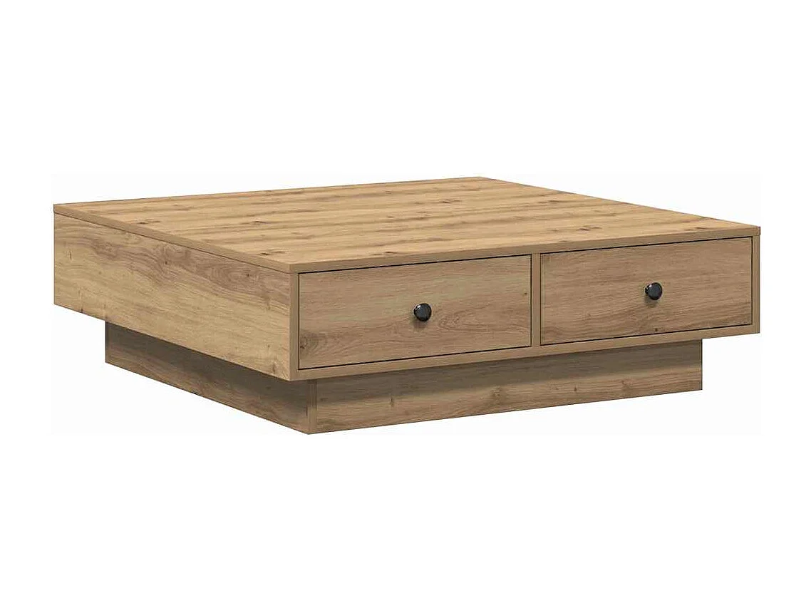 Salontafel | Woonkamertafel | Koffietafel artisanaal eikenkleurig 90 x 90 x 28 cm Bewerkt hout