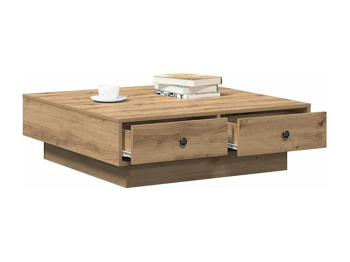Salontafel | Woonkamertafel | Koffietafel artisanaal eikenkleurig 90 x 90 x 28 cm Bewerkt hout