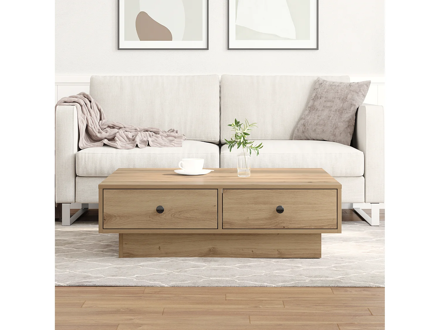 Salontafel | Woonkamertafel | Koffietafel artisanaal eikenkleurig 90 x 90 x 28 cm Bewerkt hout