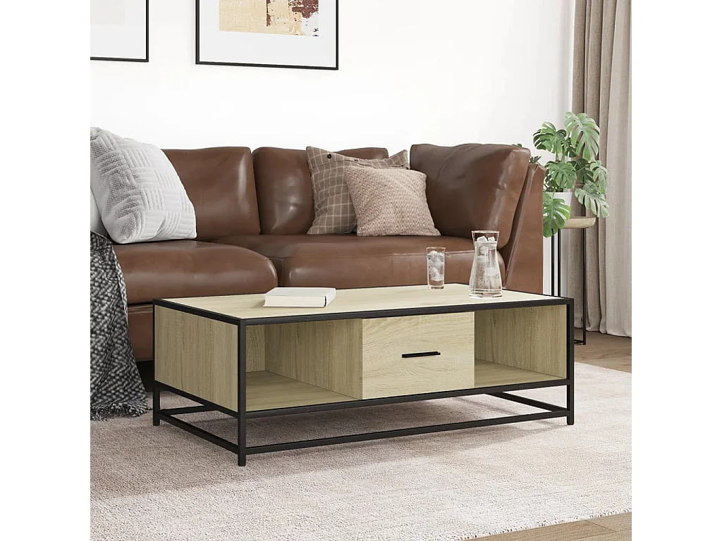 Table basse salon-Table d'appoint chêne sonoma 100x57x35cm bois d'ingénierie et métal SHL15776