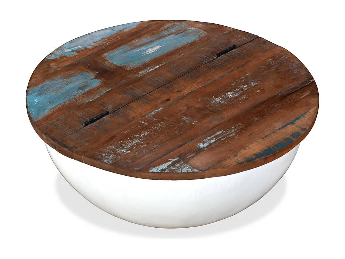 Table basse salon-Table d'appoint Bois de récupération massif Blanc Forme de bol SHL12668