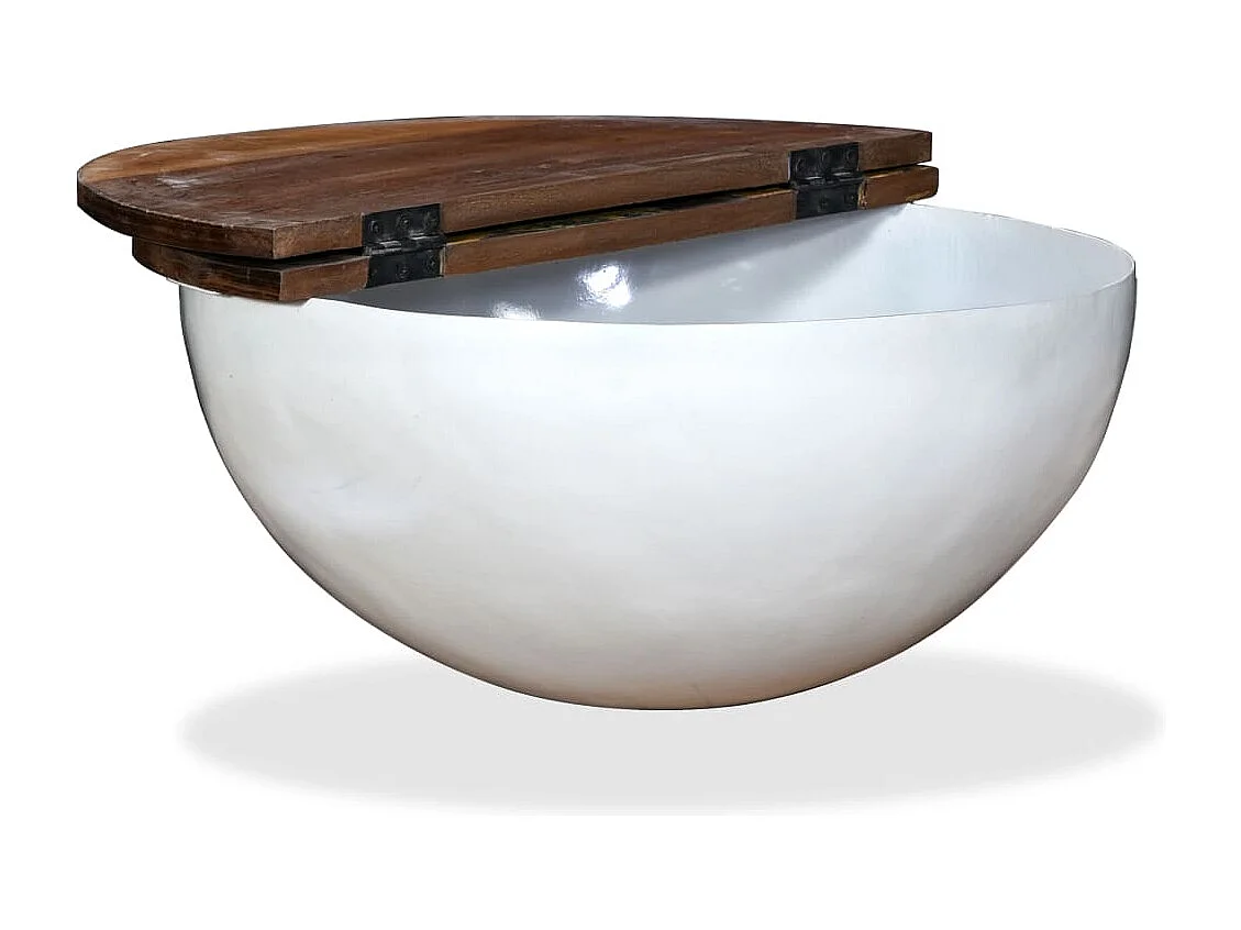 Table basse salon-Table d'appoint Bois de récupération massif Blanc Forme de bol SHL12668