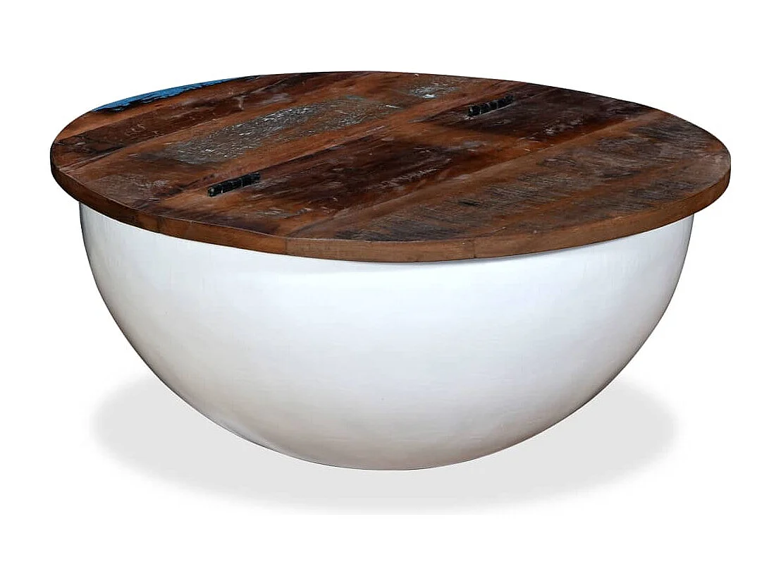 Table basse salon-Table d'appoint Bois de récupération massif Blanc Forme de bol SHL12668