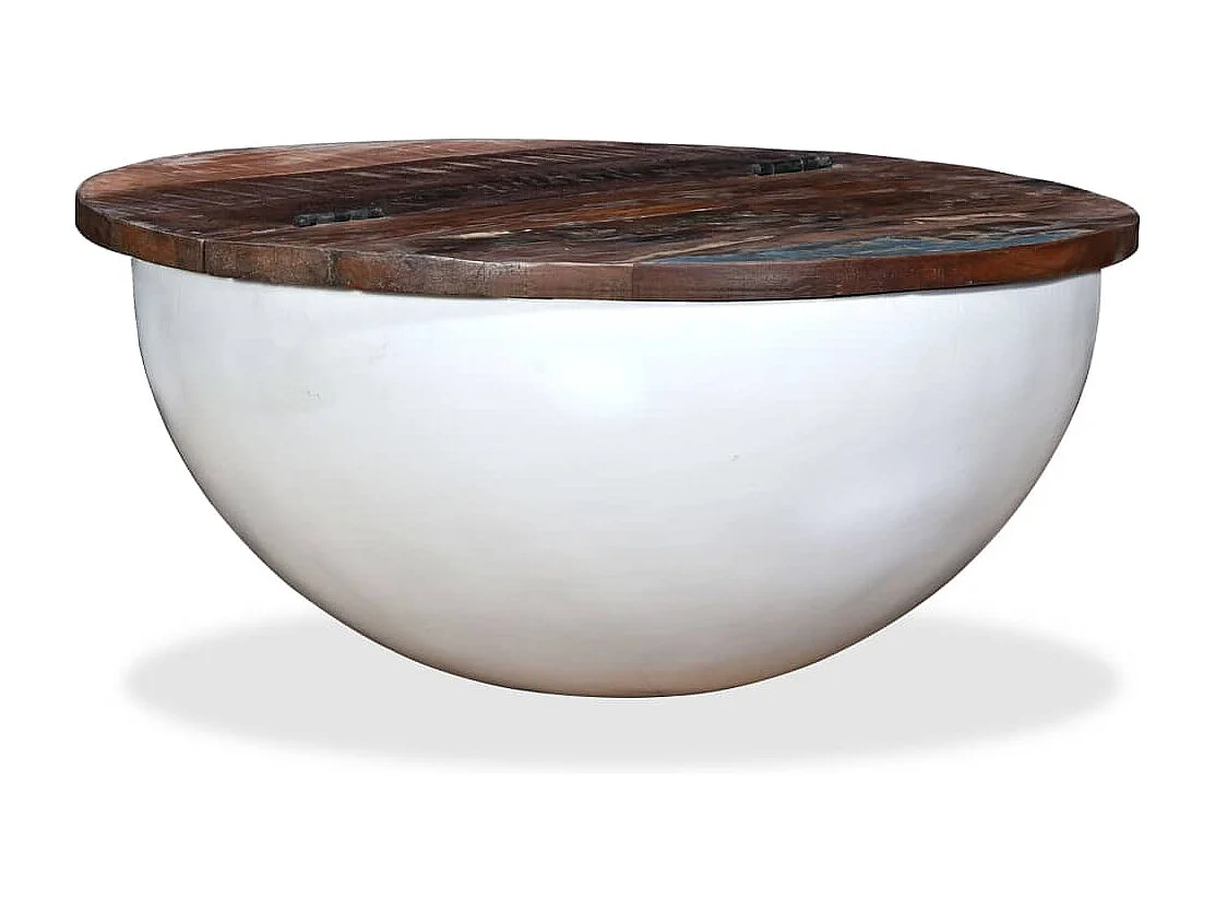 Table basse salon-Table d'appoint Bois de récupération massif Blanc Forme de bol SHL12668