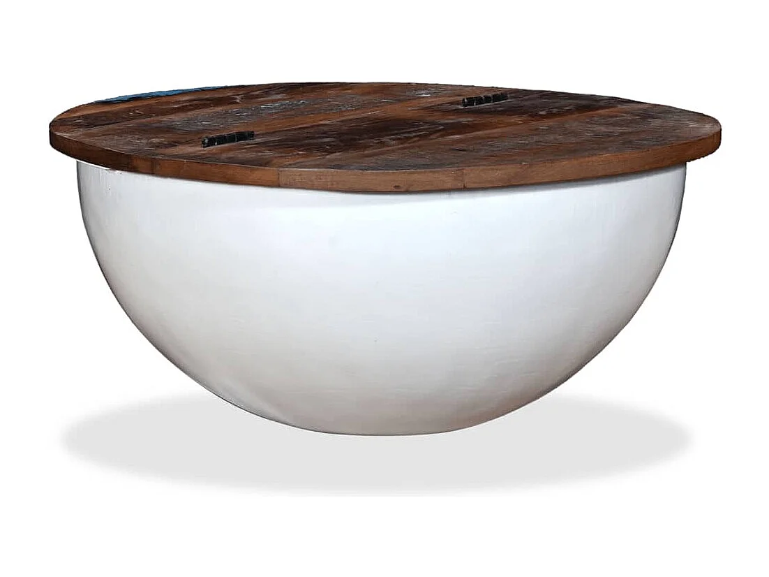 Table basse salon-Table d'appoint Bois de récupération massif Blanc Forme de bol SHL12668