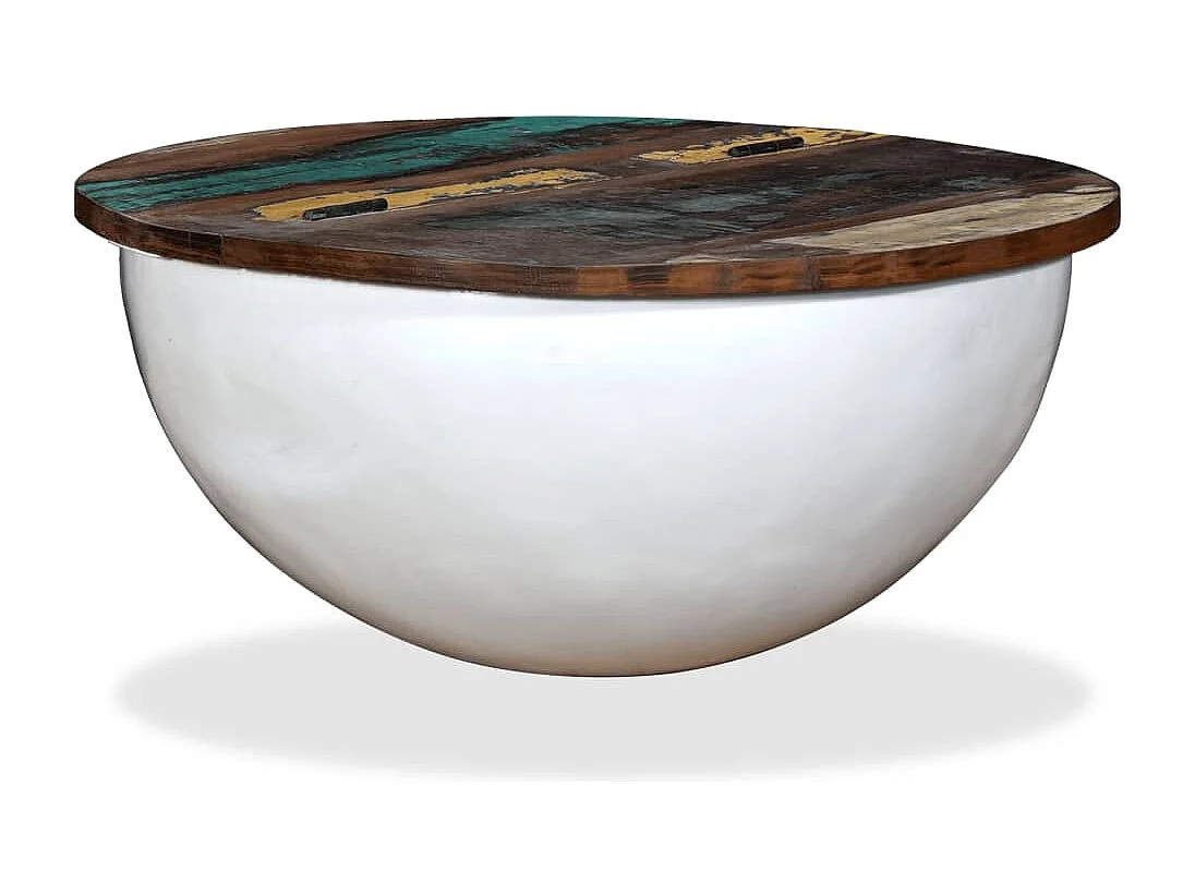 Table basse salon-Table d'appoint Bois de récupération massif Blanc Forme de bol SHL12668