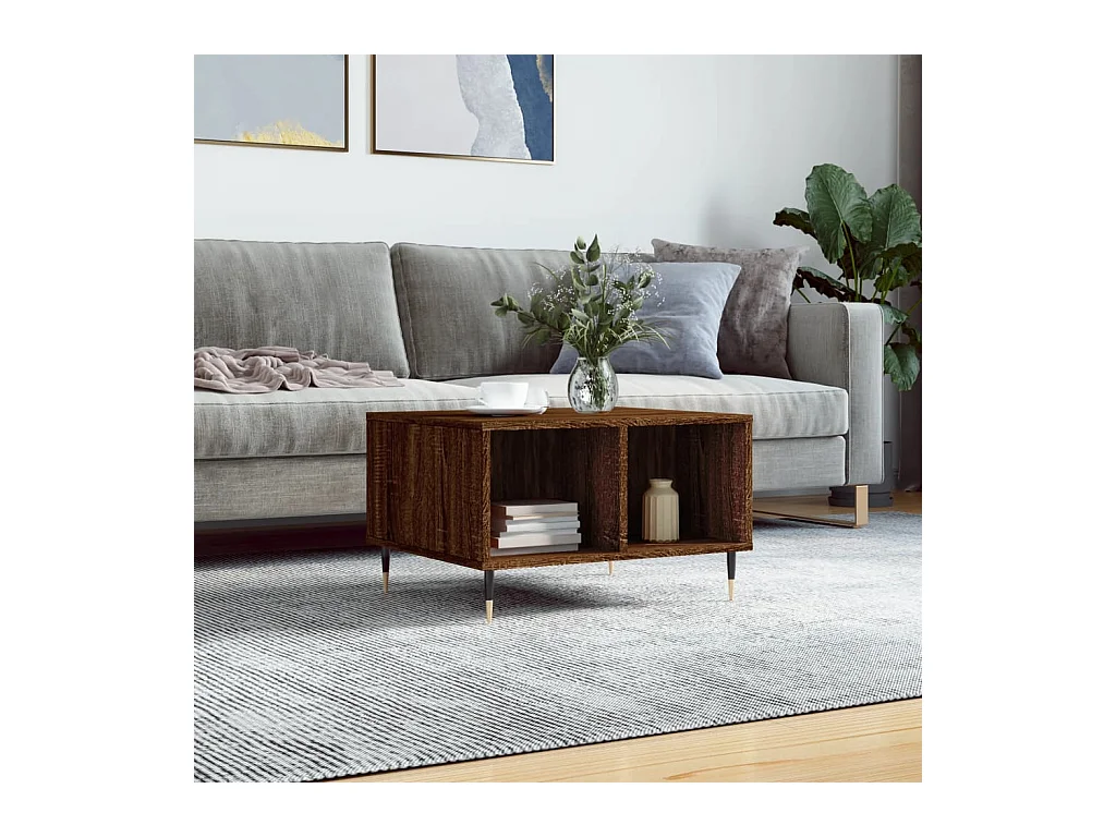 Mesa de centro | Mesa auxiliar madera ingeniería gris hormigón 100x100x40 cm SHL2498