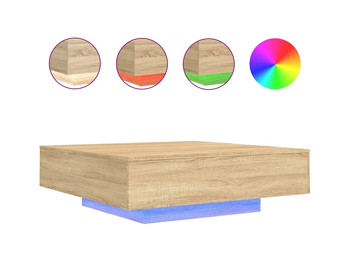 Table basse salon-Table d'appoint avec lumières LED chêne sonoma 100x100x31 cm SHL45325