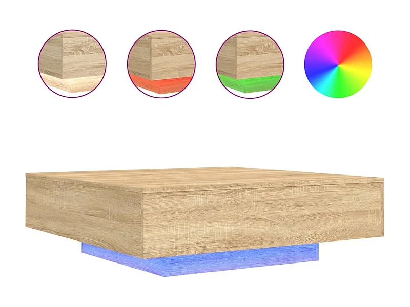 Couchtisch-Wohnzimmertisch-Beistelltische mit LED-Leuchten Sonoma-Eiche 100x100x31 cm SHL78524