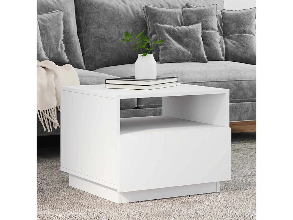 Table basse salon-Table d'appoint avec lumières LED blanc 50x49x40 cm SHL4498