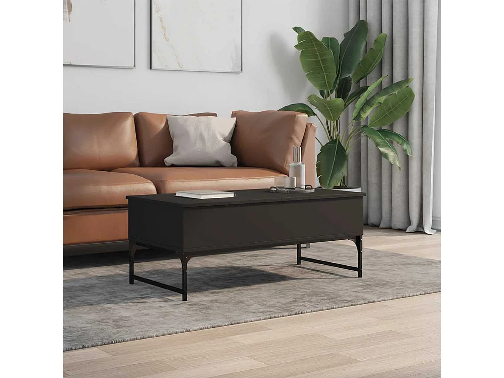 Mesa de centro-Mesa auxiliar de madera maciza reciclada negra 50x27 cm SHL3253