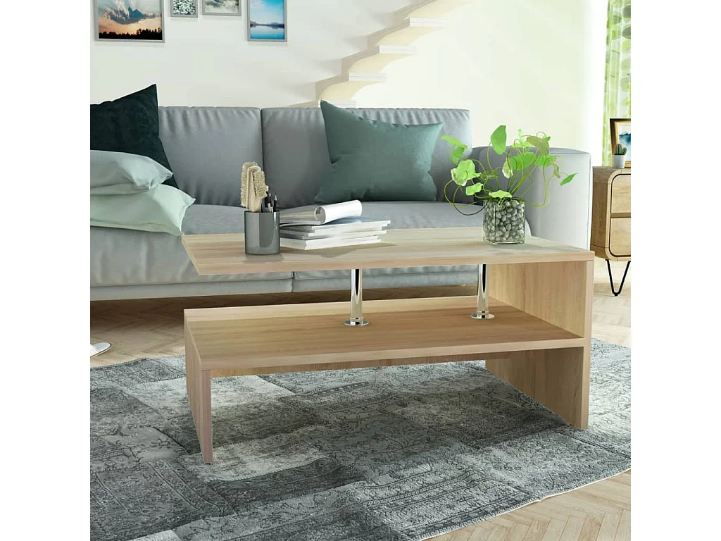 Salontafel | Woonkamertafel | Koffietafel 90x59x42 cm bewerkt hout eikenkleurig