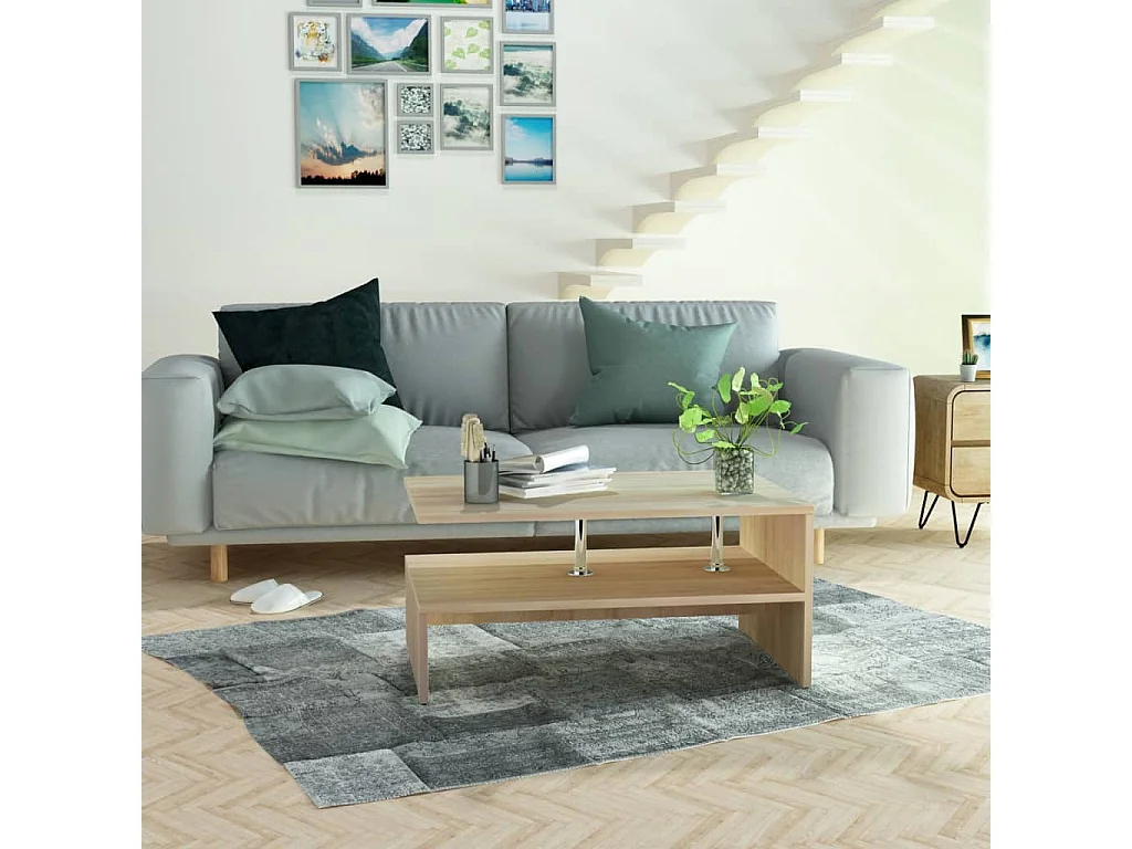 Salontafel | Woonkamertafel | Koffietafel 90x59x42 cm bewerkt hout eikenkleurig