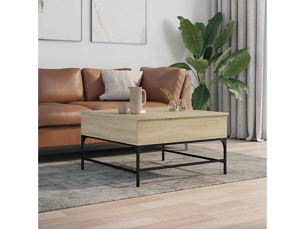 Couchtisch-Wohnzimmertisch-Beistelltische Sonoma-Eiche 80x80x45 cm Holzwerkstoff und Metall SHL97896