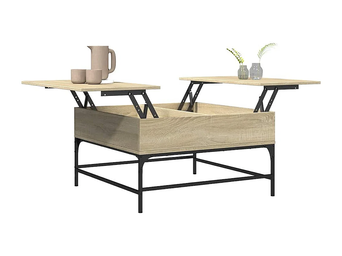 Couchtisch-Wohnzimmertisch-Beistelltische Sonoma-Eiche 80x80x45 cm Holzwerkstoff und Metall SHL97896