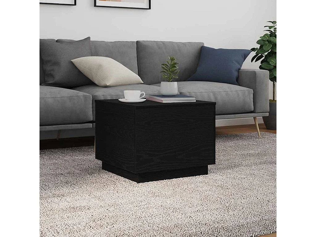 Table basse salon-Table d'appoint avec lumières LED chêne noir 50x50x40 cm SHL36263