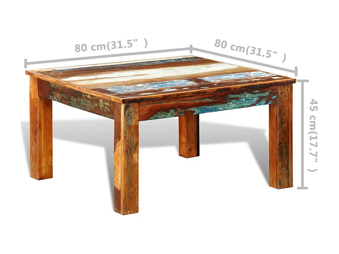 Mesa de centro | Mesa de apoio quadrada em madeira reciclada