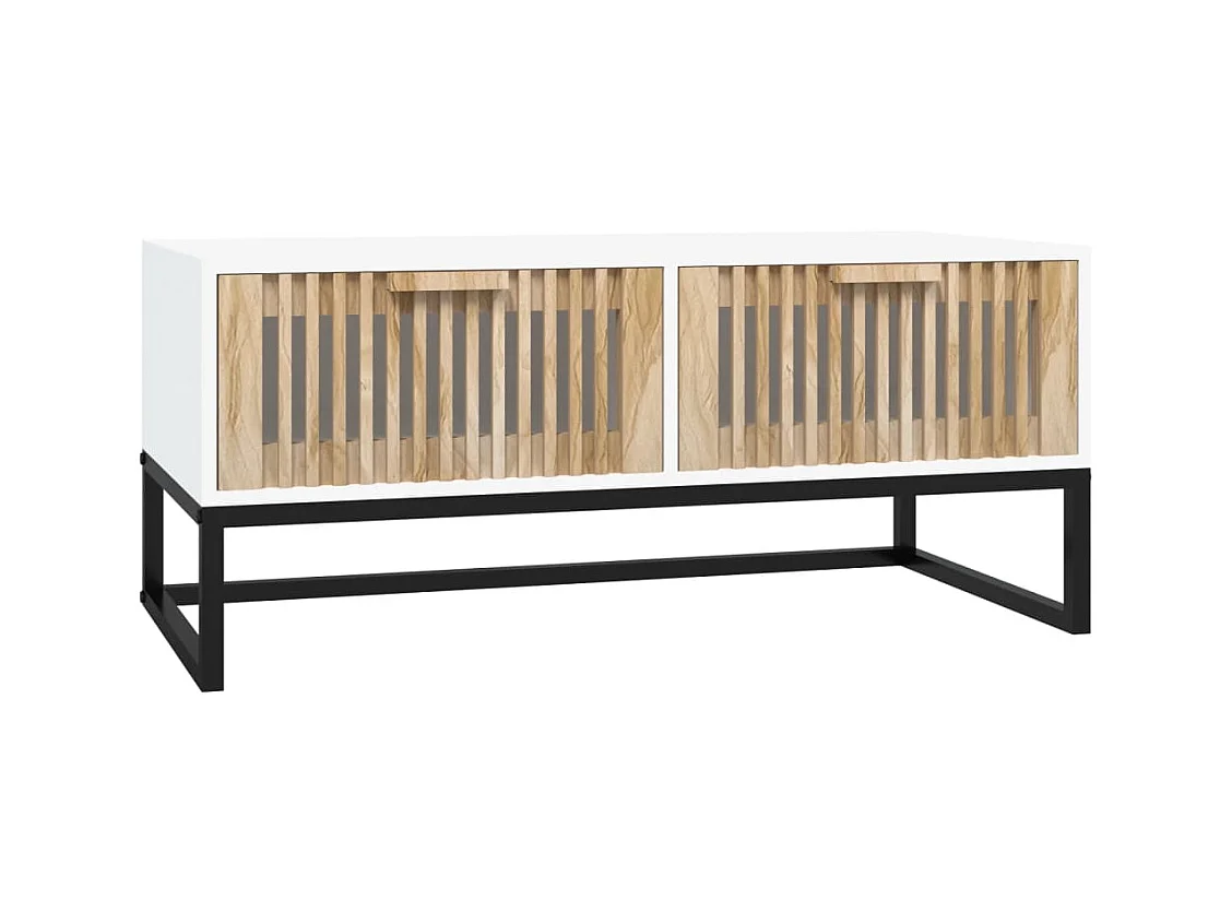 Table basse salon-Table d'appoint blanc 80x40x35 cm Bois d'ingénierie et fer SHL56284