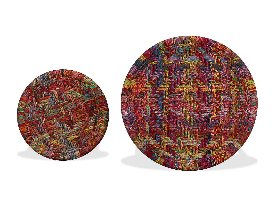 Table basse salon-Table d'appoint 2 pcs Détails tissés chindi Multicolore SHL29103