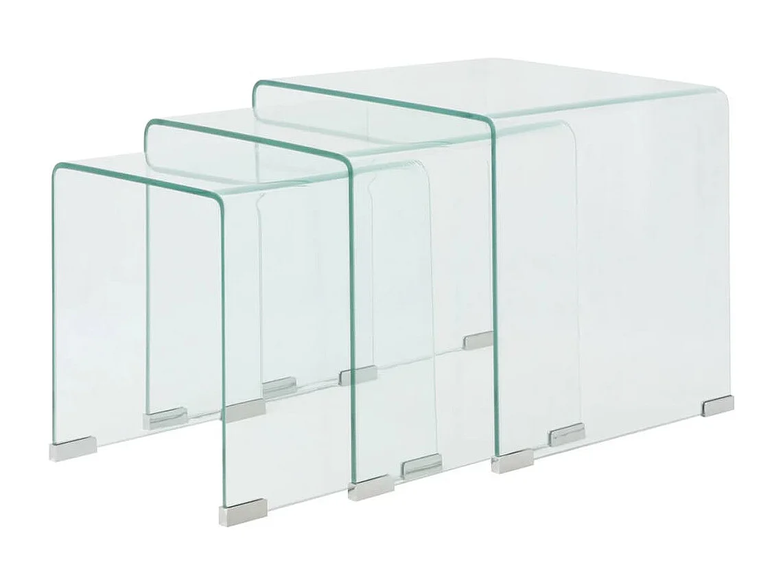 Beistelltische 3er Set|Satztisch-Set aus gehärtetem Glas Transparent SHL25093