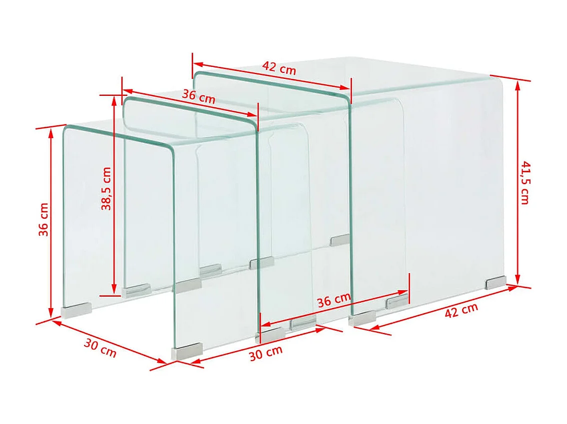 Beistelltische 3er Set|Satztisch-Set aus gehärtetem Glas Transparent SHL25093