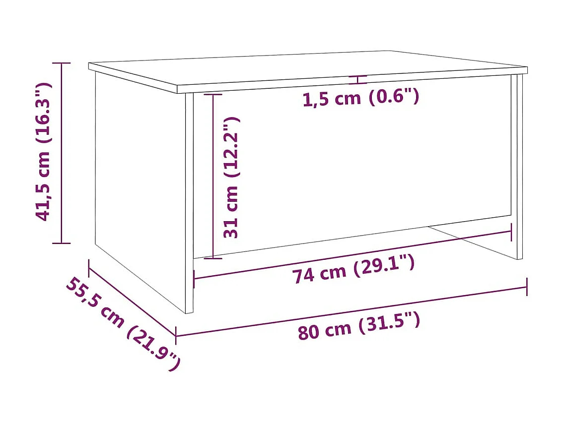 Mesa de centro | Mesa de apoio 80x55.5x41.5 cm madeira processada carvalho castanho