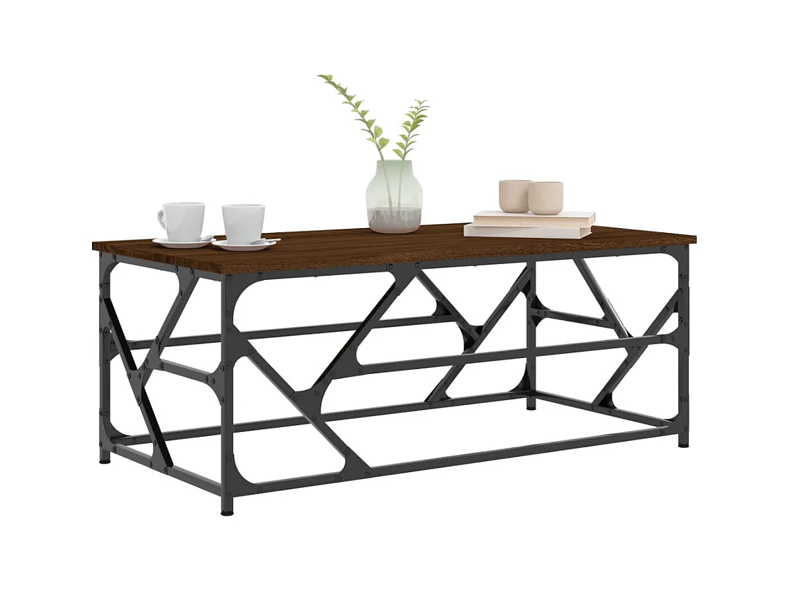 Mesa de centro-Mesa auxiliar acero inoxidable y madera reciclada plateada SHL828407