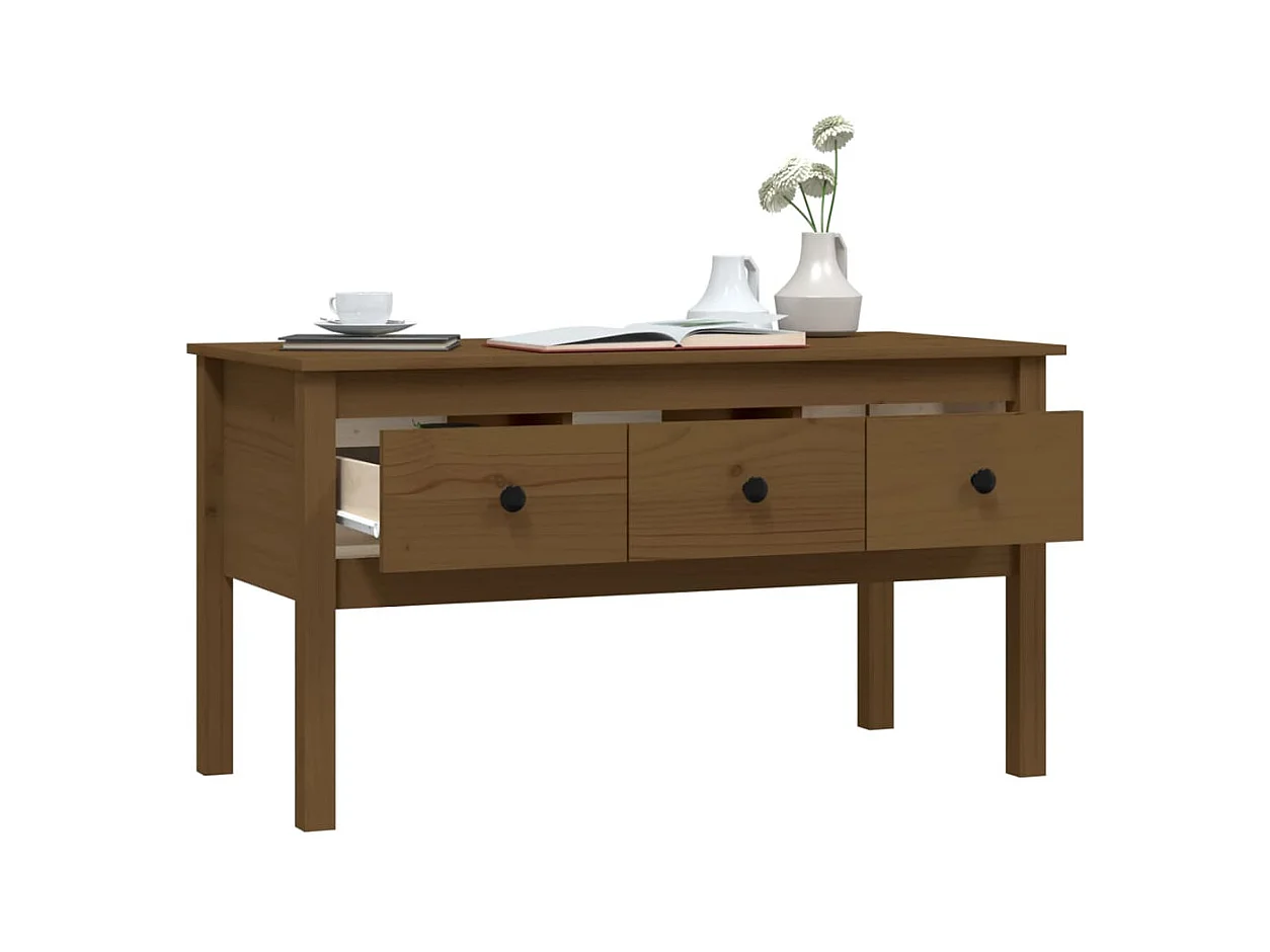 Table basse salon-Table d'appoint Marron miel 102x49x55 cm Bois massif de pin SHL5095