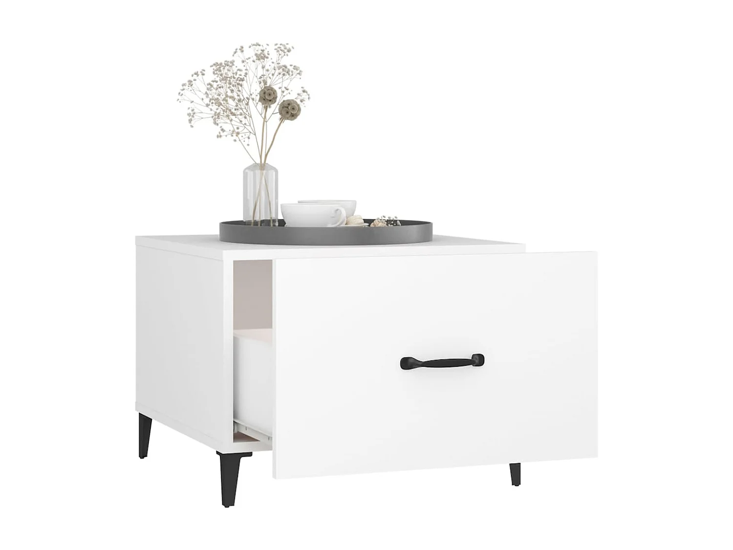 Salontafel Set van 2 | Woonkamertafel | Koffietafel met metalen poten 50x50x40 cm wit