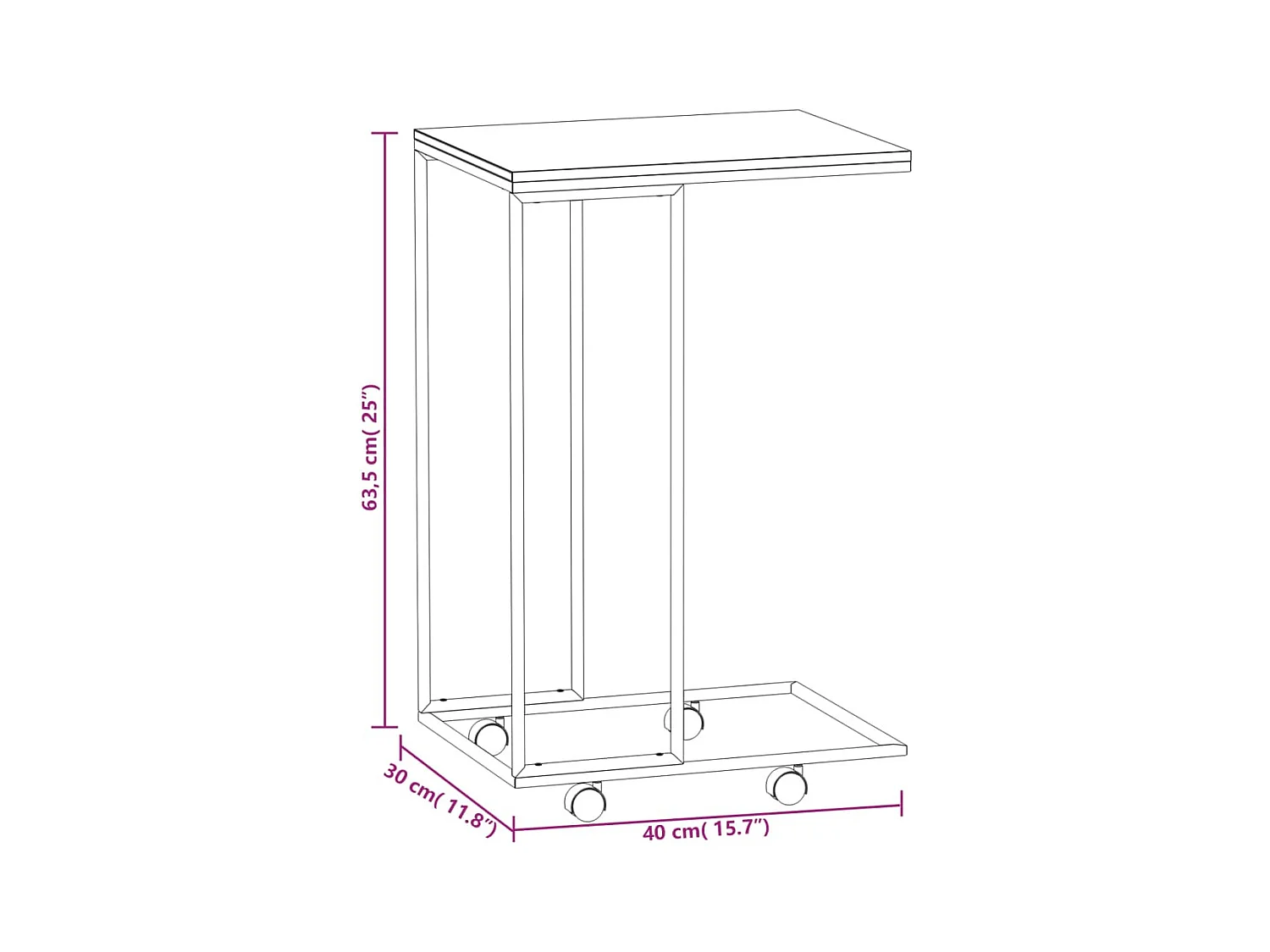 Mesa de centro | Mesa de apoio c/ rodas 40x30x63.5cm derivados de madeira preta