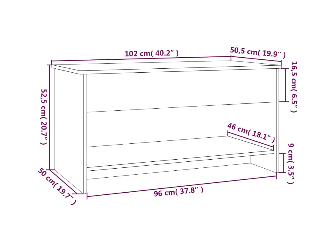 Mesa de centro | Mesa de apoio 102x50x52.5cm madeira processada carvalho fumado