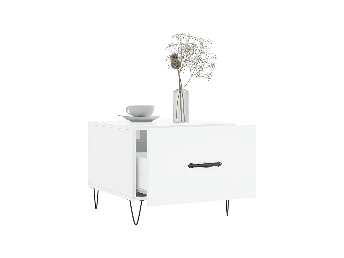 Mesa de centro | Mesa de apoio 50x50x40 cm madeira processada branco brilhante