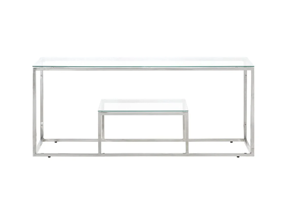 Table basse salon-Table d'appoint argenté acier inoxydable et verre trempé SHL10422